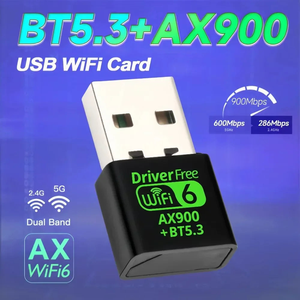 900Mbps WiFI 6 USB Adapter Bluetooth 5.3 Wireless Network Card Dual Band Driver Free USB Dongle for Win 10 11 PC Accessories