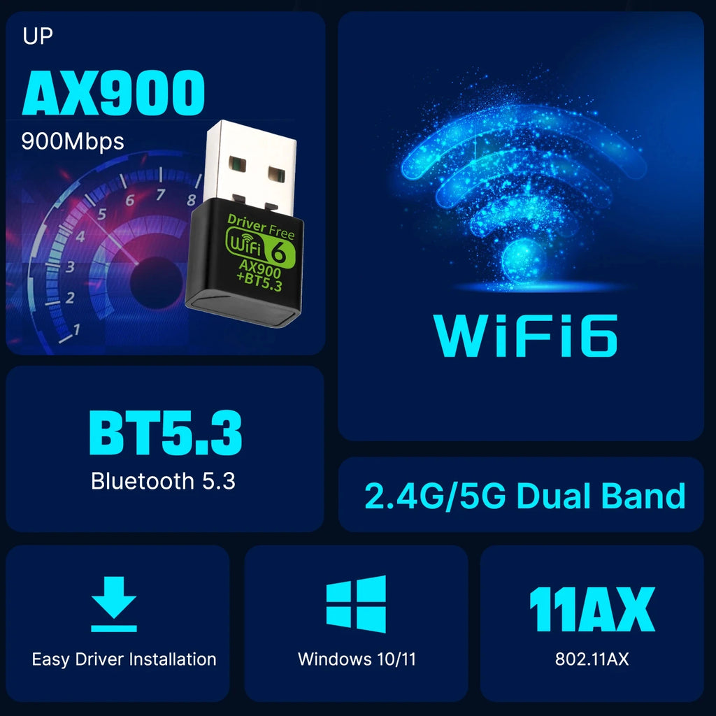 900Mbps WiFI 6 USB Adapter Bluetooth 5.3 Wireless Network Card Dual Band Driver Free USB Dongle for Win 10 11 PC Accessories
