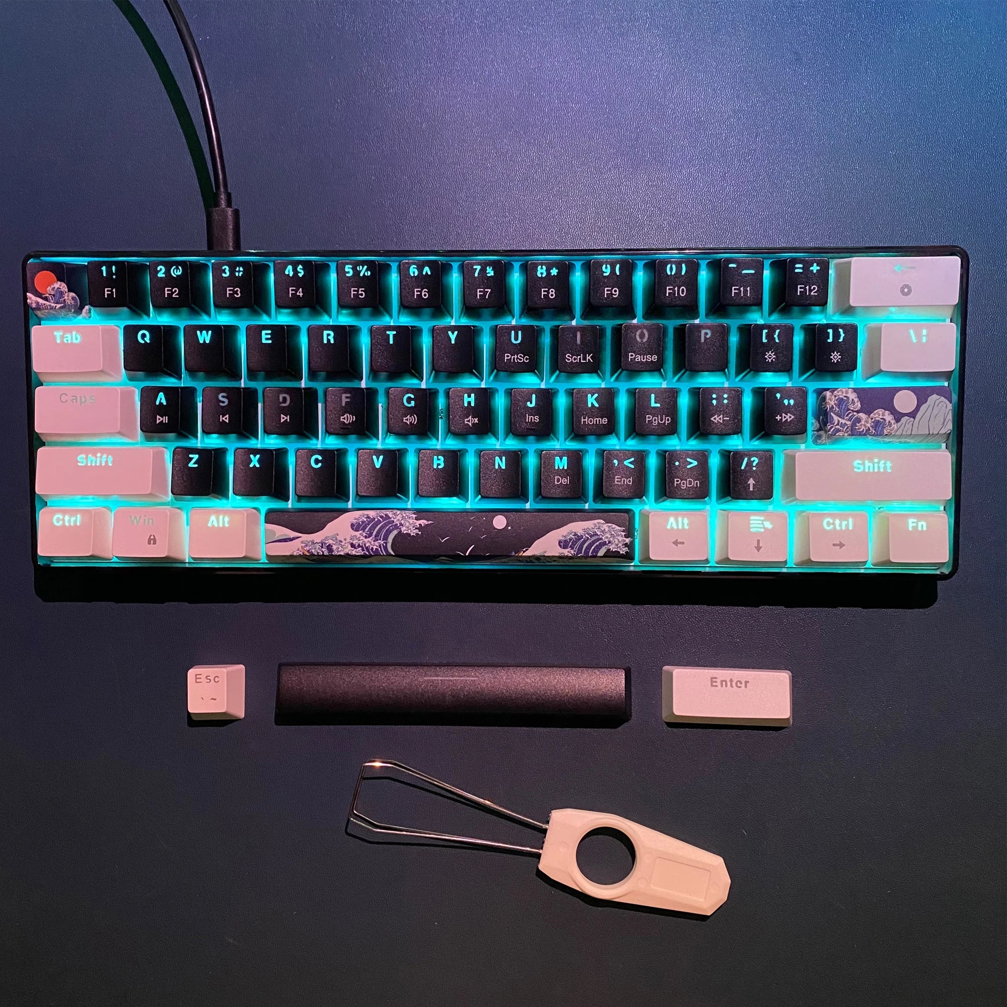 60% Mechanical Keyboard, Gaming Keyboard With Blue Switches And Sea Blue Backlit Small Compact